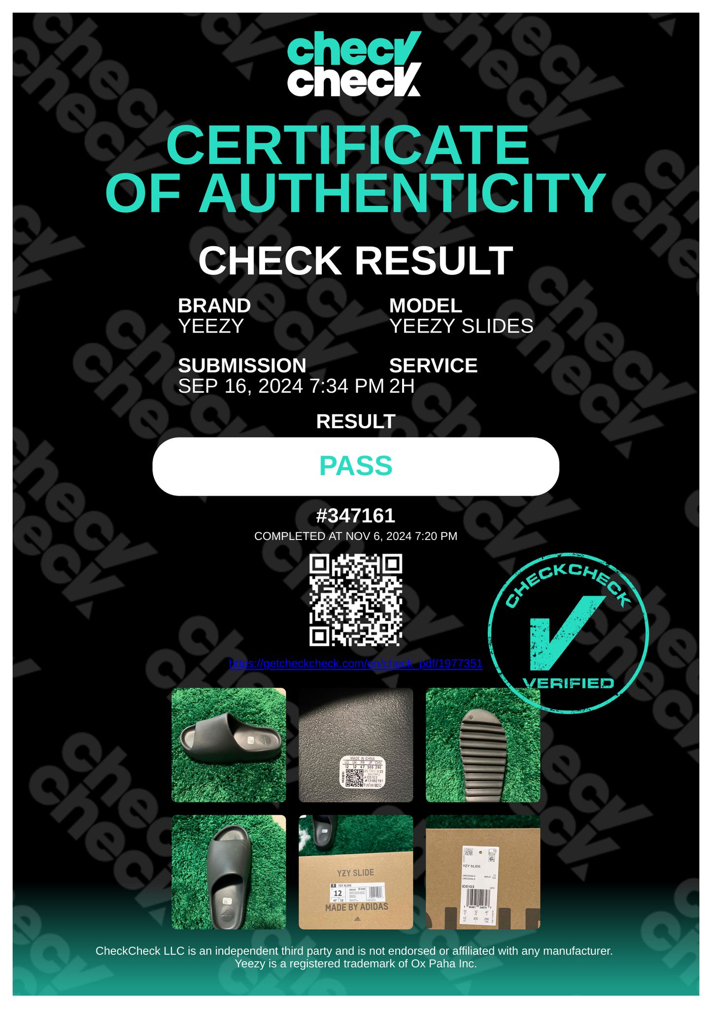 Adidas Yeezy Slide Dark Onyx - Size 12